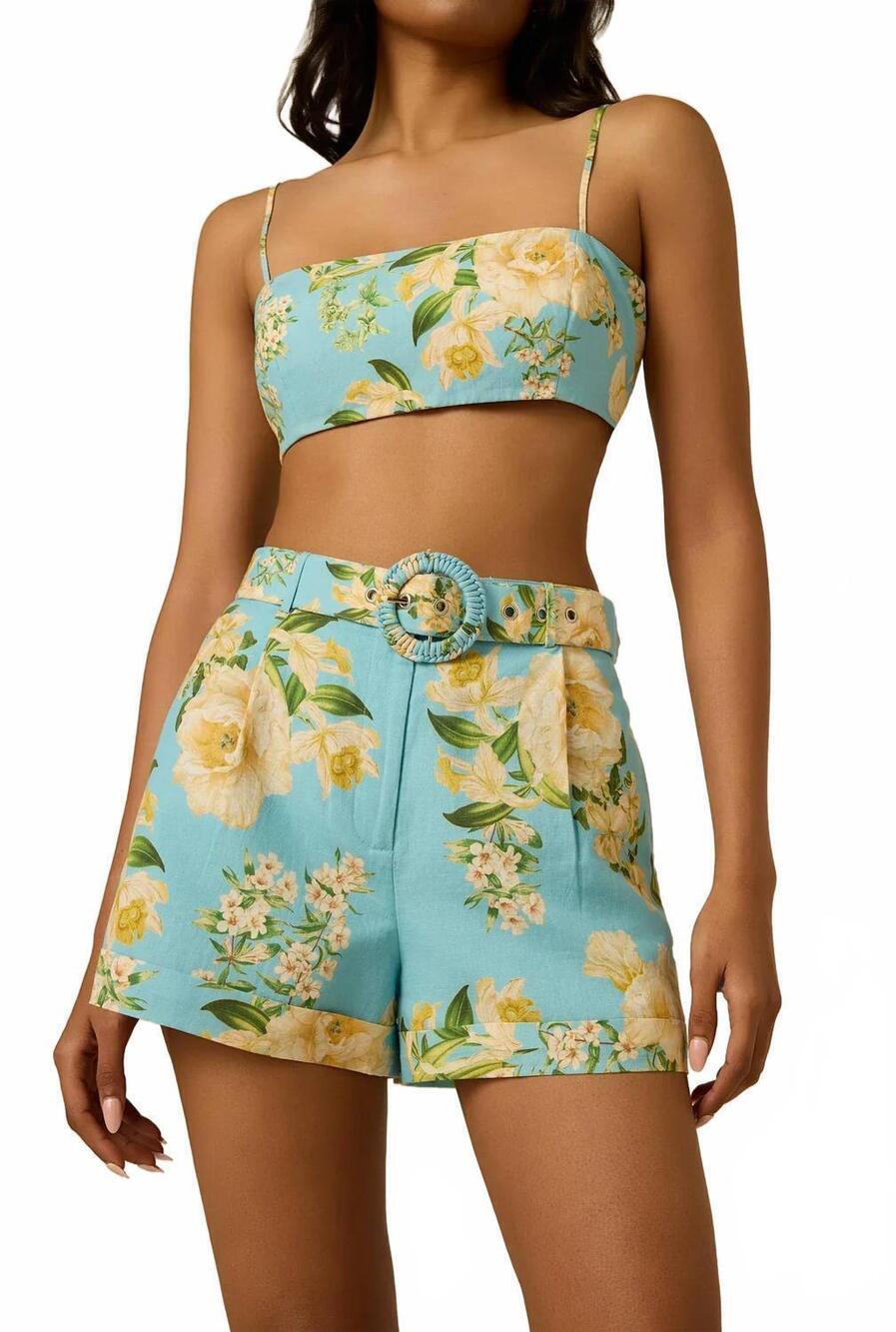 NEW HEMANT & NANDITA ajia buckle shorts in blue